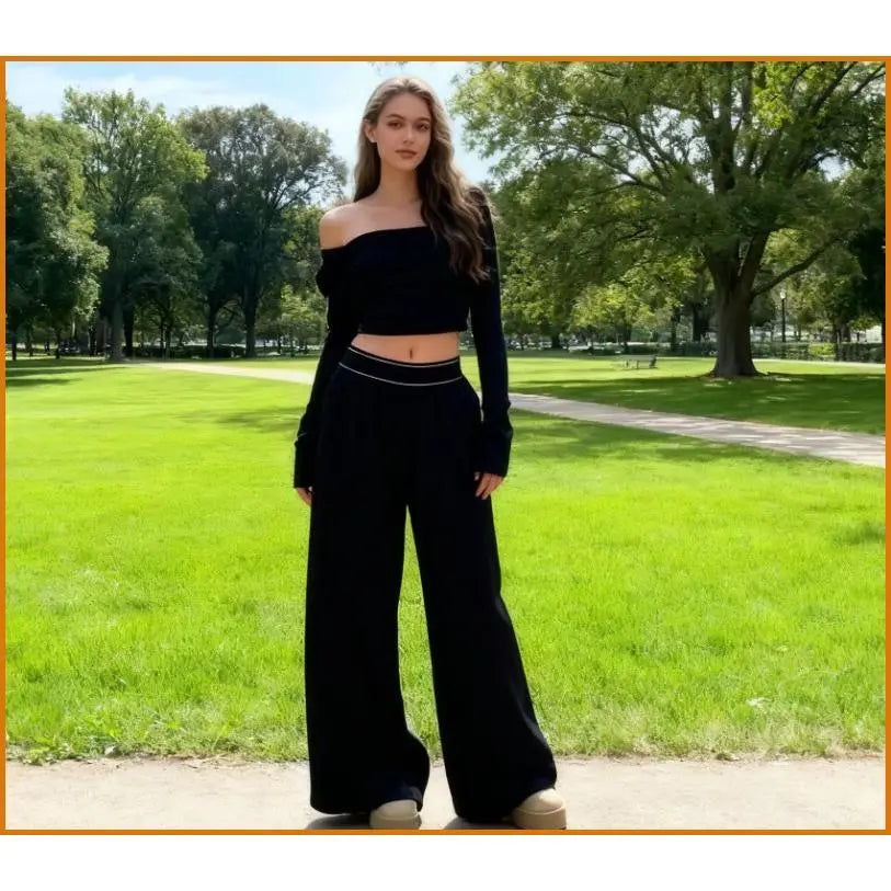 Women'S Elastic High-Waisted Wide Leg Pants - American Retro Loose Straight Lightweight Quick-Dry Breathable Casual Everyday Chic Bottoms