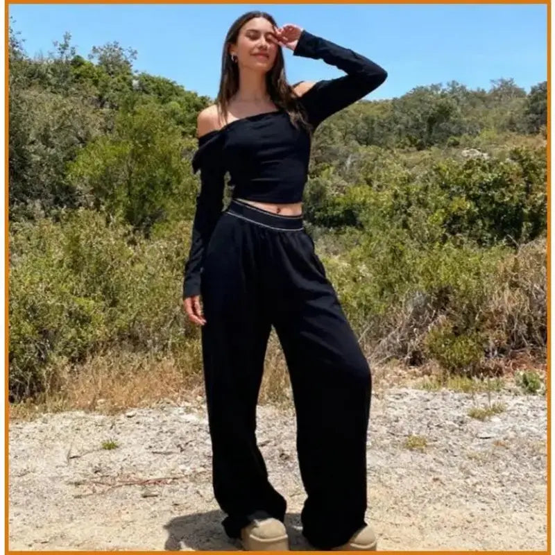 Women'S Elastic High-Waisted Wide Leg Pants - American Retro Loose Straight Lightweight Quick-Dry Breathable Casual Everyday Chic Bottoms