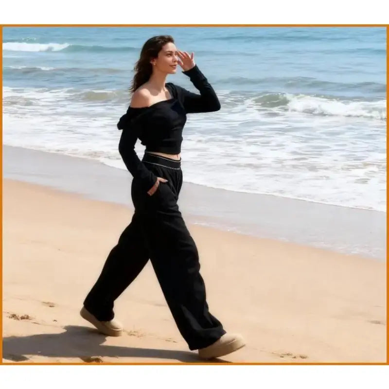 Women'S Elastic High-Waisted Wide Leg Pants - American Retro Loose Straight Lightweight Quick-Dry Breathable Casual Everyday Chic Bottoms