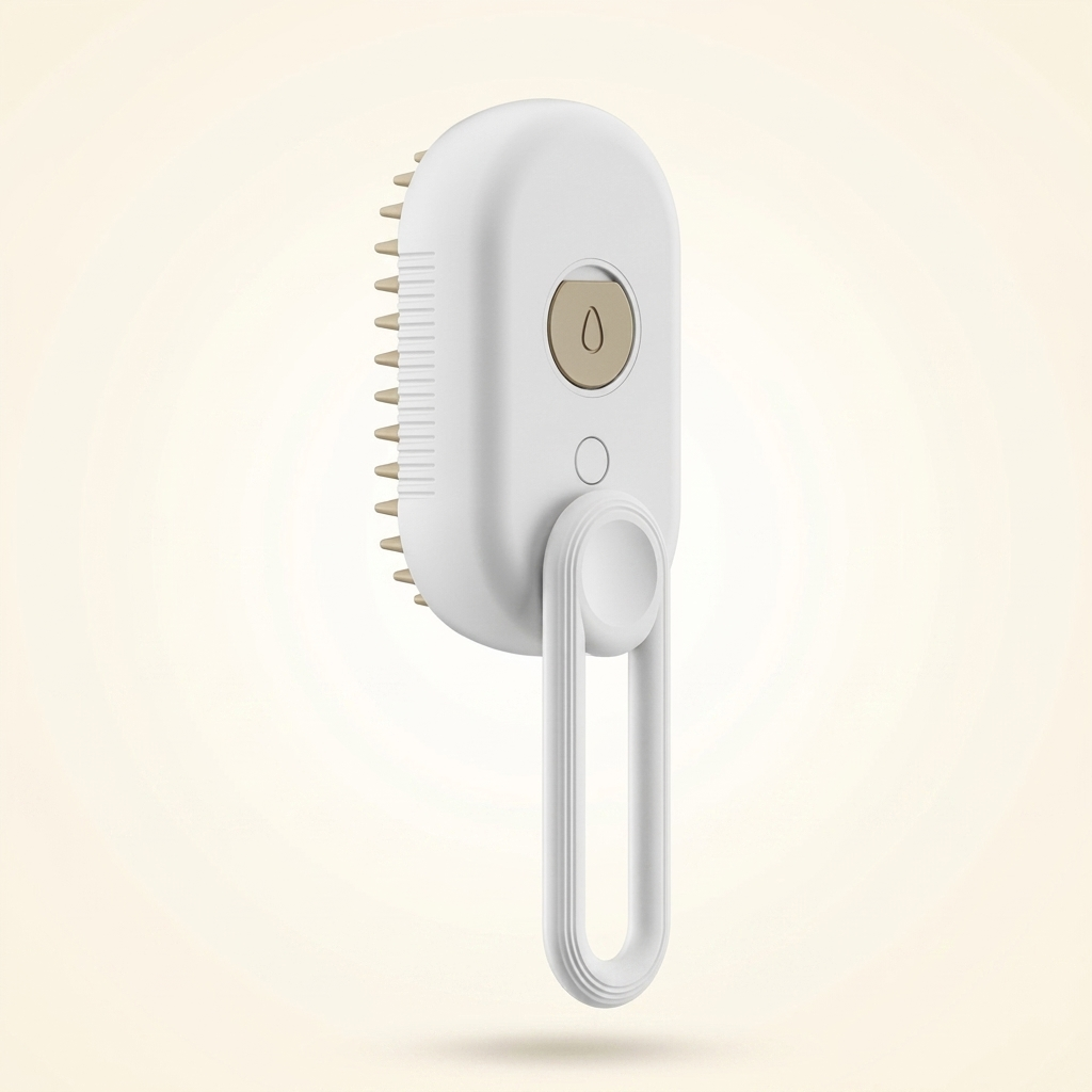 Steam grooming brush in white, front view